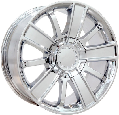 Chevrolet Silverado 1500 2014-2018 chrome 20x9 aluminum wheels or rims. Hollander part number ALY5653, OEM part number 22871003.