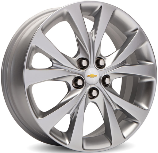 Chevrolet Sonic 2015-2020 powder coat hyper silver 17x6.5 aluminum wheels or rims. Hollander part number ALY170251, OEM part number 19301333.