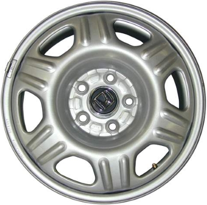 Honda CR-V 2005-2006 powder coat silver 16x6.5 steel wheels or rims. Hollander part number STL63889, OEM part number 42700S9A901, 7843931.