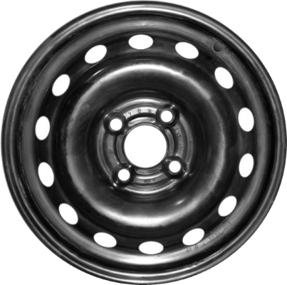 Chevrolet Aveo 2005-2011, Pontiac G3 2009-2010 powder coat black 14x5.5 steel wheels or rims. Hollander part number STL6586, OEM part number 95947416.