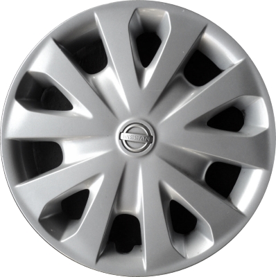 Nissan Versa 2012-2019, Plastic 10 Spoke, Single Hubcap or Wheel Cover For 15 Inch Steel Wheels. Hollander Part Number H53087.