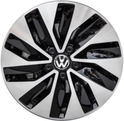 Volkswagen Jetta 2012-2016 black machined 17x6 aluminum wheels or rims. Hollander part number ALY69971, OEM part number 5C0601025SFZZ.