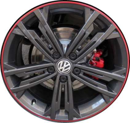 Volkswagen Jetta 2019-2020 powder coat charcoal w/ red lip 18x7.5 aluminum wheels or rims. Hollander part number ALY70061U30, OEM part number 5G0601025DRJFN.