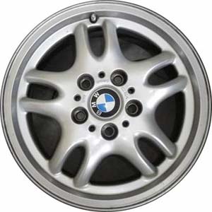 BMW 318i 1995-1999, 323i 1998-1999, 328i 1996-1999, Z3 1998-2002 powder coat silver 16x7 aluminum wheels or rims. Hollander part number 59228, OEM part number 36111182760.