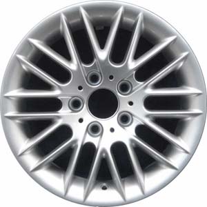 BMW 525i 2001-2003, 530i 2001-2003, 540i 2001-2003 powder coat silver 16x7 aluminum wheels or rims. Hollander part number 59350, OEM part number 36116751762.