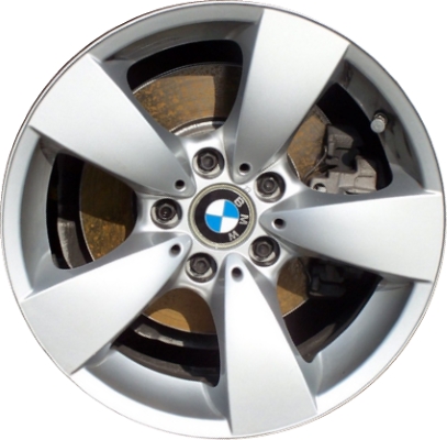 BMW 525i 2004-2007, 528i 2008-2010, 530i 2004-2007, 535i 2008-2010, 545i 2004-2005, 550i 2006-2010 powder coat silver 17x7.5 aluminum wheels or rims. Hollander part number, OEM part number 36116776776, 36116762001.