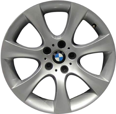 BMW 525i 2004-2007, 528i 2008-2010, 530i 2004-2007, 535i 2008-2010, 545i 2004-2005, 550i 2006-2010 powder coat silver 18x8 aluminum wheels or rims. Hollander part number, OEM part number 36116775645, 36116760617.