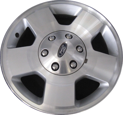 Ford F-150 2004-2008 silver machined 17x7.5 aluminum wheels or rims. Hollander part number ALY3556, OEM part number 5L3Z1007GA, 4L3Z1007GB.
