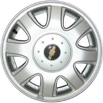 Chevrolet Aveo 2004-2005 powder coat silver 14x5.5 aluminum wheels or rims. Hollander part number ALY5180U20.PS01, OEM part number 96534926.
