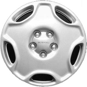 Subaru Legacy 1995-1999, Plastic 5 Spoke, Single Hubcap or Wheel Cover For 14 Inch Steel Wheels. Hollander Part Number H60524.