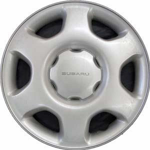 Subaru Legacy 1998-1999, Plastic 6 Spoke, Single Hubcap or Wheel Cover For 14 Inch Steel Wheels. Hollander Part Number H60530.