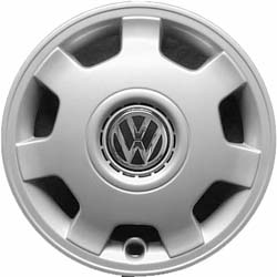 Volkswagen Golf 1997-1999, Volkswagen Jetta 1998-1999, Plastic 7 Spoke, Single Hubcap or Wheel Cover For 14 Inch Steel Wheels. Hollander Part Number H61527.