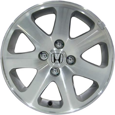 Honda Civic 1999-2005 silver machined 15x6 aluminum wheels or rims. Hollander part number ALY63793, OEM part number 42700S02A21, 42700S5DA61, 5977392, 7233398.