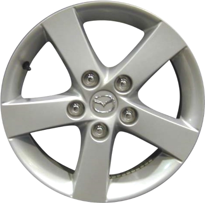Mazda 3 2004-2006 powder coat silver 15x6 aluminum wheels or rims. Hollander part number ALY64863, OEM part number 9965L86050.