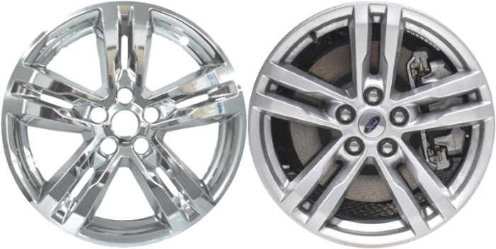 Ford Explorer 2020-2024 Chrome, 5 Double Spoke, Plastic Hubcaps, Wheel Covers, Wheel Skins, Imposters. Fits 18 Inch Alloy Wheel Pictured to Right. Part Number IMP-449X.