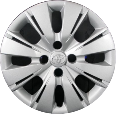 Toyota Yaris 2012-2014, Plastic 8 Double Spoke, Single Hubcap or Wheel Cover For 15 Inch Steel Wheels. Hollander Part Number H61164.