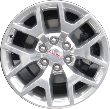 Chevrolet Suburban 1500 2015-2019, Tahoe 2015-2019, GMC Sierra 1500 2014-2018, Yukon 2015-2020 polished 20x9 aluminum wheels or rims. Hollander part number 5698U80, OEM part number 20937765.