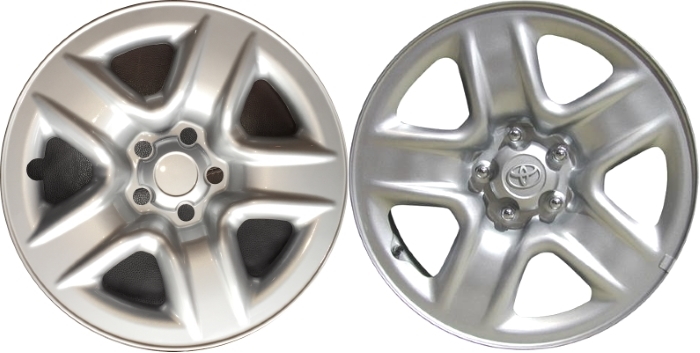 Toyota RAV4 2006-2012 Silver Painted, 5 Spoke, Plastic Hubcaps, Wheel Covers, Wheel Skins, Imposters. Fits 17 Inch Steel Wheel Pictured to Right. Part Number IMP-7975PS.