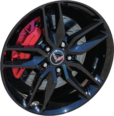 Chevrolet Corvette 2014-2019 powder coat black 19x8.5 aluminum wheels or rims. Hollander part number ALY5635U45/5633, OEM part number 20986478.