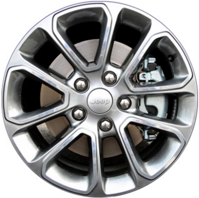 Jeep Grand Cherokee 2014-2016 grey machined 18x8 aluminum wheels or rims. Hollander part number ALY9136U90, OEM part number 1VH40DD5AB, 1VH40DD5AA.