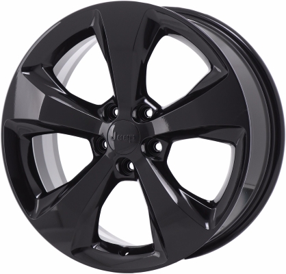 Jeep Cherokee 2015-2023 powder coat black 18x7 aluminum wheels or rims. Hollander part number ALY9159U45, OEM part number 5XT12DX8AA.