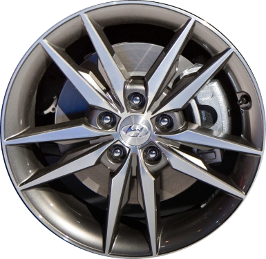 Hyundai Sonata 2015-2017 grey machined 18x7.5 aluminum wheels or rims. Hollander part number ALY70879U, OEM part number 52910C2410, 52910C2430, 52910C2420, 52910C2400.
