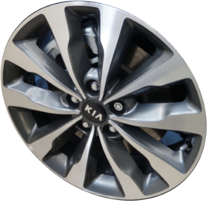 KIA Sedona 2015-2018 charcoal machined 18x7 aluminum wheels or rims. Hollander part number ALY74716A30/74747, OEM part number 52910A9220.