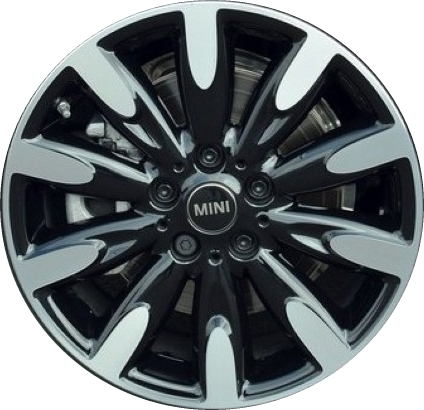 Mini Cooper (Convertible) 2016-2024, Cooper (Hardtop) 2015-2024 black machined 17x7 aluminum wheels or rims. Hollander part number 86253, OEM part number 36116855111.