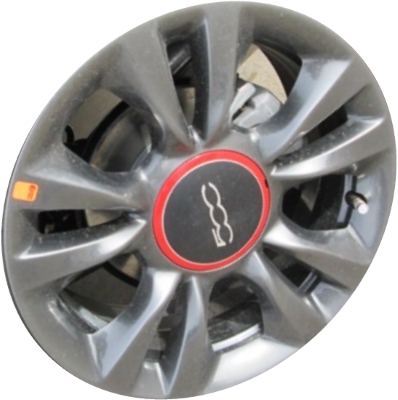 Fiat 500 2015-2019, 500c 2015-2019 powder dark hyper 16x6.5 aluminum wheels or rims. Hollander part number 61687U79, OEM part number 5LS02JXYAA.