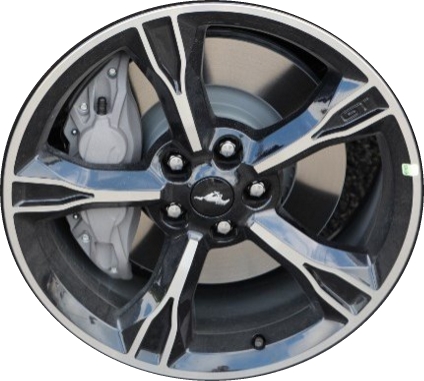 Ford Mustang 2016-2017 black machined 19x8.5 aluminum wheels or rims. Hollander part number ALY10081, OEM part number GR3Z1007C.