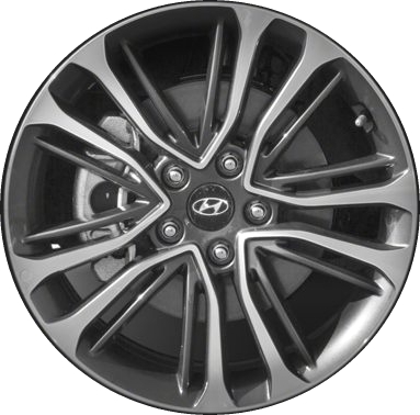 Hyundai Veloster 2016-2017 charcoal machined 18x7.5 aluminum wheels or rims. Hollander part number ALY70894U30, OEM part number 529102V650, 529102V600.