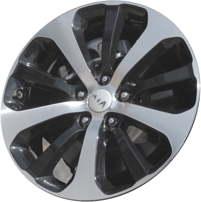 KIA Sorento 2016-2018 black machined 18x7.5 aluminum wheels or rims. Hollander part number ALY74736U, OEM part number 52910C5230, 52910C5220.
