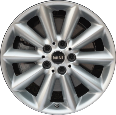 Mini Clubman 2016-2024 powder coat silver 17x7.5 aluminum wheels or rims. Hollander part number ALY86227, OEM part number 36116856045.
