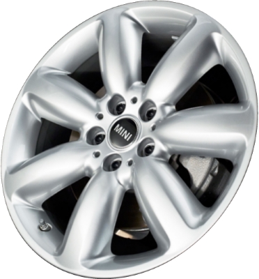 Mini Clubman 2016-2024 powder coat silver or black 18x8 aluminum wheels or rims. Hollander part number ALY86230U, OEM part number 36116856050, 36116856053.