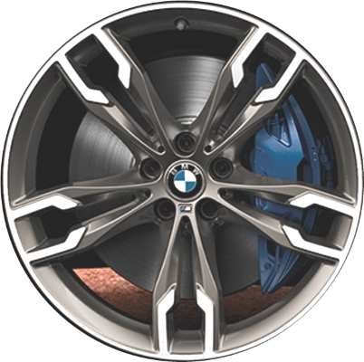 BMW 530e 2018-2020, 530i 2017-2020, 540i 2017-2020, M550i 2018-2023 grey machined 20x8 aluminum wheels or rims. Hollander part number 86335, OEM part number 36117855087.