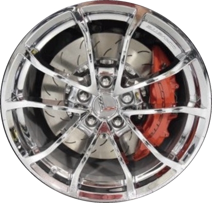 Chevrolet Corvette 2017-2019 chrome 19x10 aluminum wheels or rims. Hollander part number ALY5542U85/5779, OEM part number 84073059.