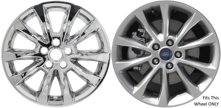 Ford Fusion 2017-2018 Chrome, 10 Spoke, Plastic Hubcaps, Wheel Covers, Wheel Skins, Imposters. ONLY Fits 17 Inch Alloy Wheel Pictured. Part Number IMP-767PC.