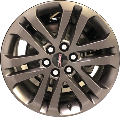 GMC Canyon 2017-2020 powder coat charcoal 18x8.5 aluminum wheels or rims. Hollander part number ALY5694A30, OEM part number 23413134.
