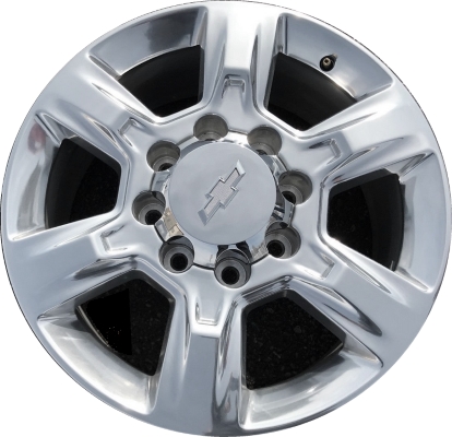 Chevrolet Silverado 2500 2017-2019, Silverado 3500 SRW 2017-2019, GMC Sierra 2500 2017-2019, Sierra 3500 SRW 2017-2019 polished 20x8.5 aluminum wheels or rims. Hollander part number 5803, OEM part number 84105411.
