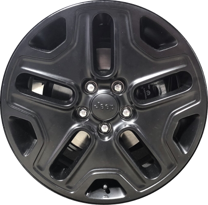 Jeep Renegade 2017-2021 powder coat black 17x6.5 aluminum wheels or rims. Hollander part number ALY9199U45/9147, OEM part number Not Yet Known.