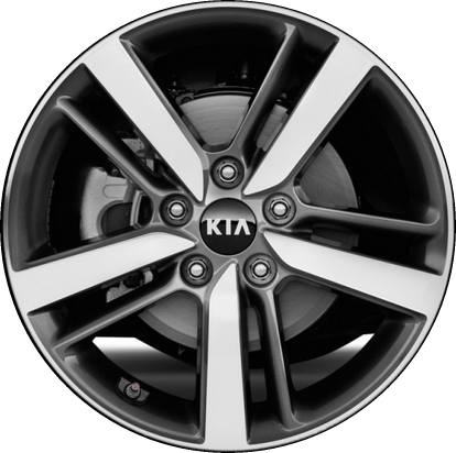 KIA Forte 2017-2018 charcoal machined 17x7 aluminum wheels or rims. Hollander part number ALY74744, OEM part number 52910A7CA0.