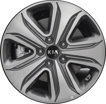 KIA Optima 2017-2019 grey machined 17x7 aluminum wheels or rims. Hollander part number ALY74759, OEM part number 52910A8210, 52910A8200.
