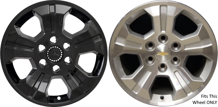 Chevrolet Silverado 1500 2014-2018, Chevrolet Silverado 1500 LD 2019 Black, 5 Spoke, Plastic Hubcaps, Wheel Covers, Wheel Skins, Imposters. ONLY Fits 18 Inch Alloy Wheel Pictured. Part Number MP-392BLK/8951GB.