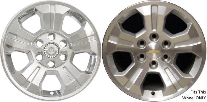Chevrolet Silverado 1500 2014-2018, Chevrolet Silverado 1500 LD 2019 Chrome, 5 Spoke, Plastic Hubcaps, Wheel Covers, Wheel Skins, Imposters. ONLY Fits 18 Inch Alloy Wheel Pictured. Part Number IMP-392X/8951PC.