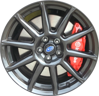 Subaru BRZ 2017-2021 powder coat black 17x7.5 aluminum wheels or rims. Hollander part number ALY68842U, OEM part number 28111CA090, 28111CA100.