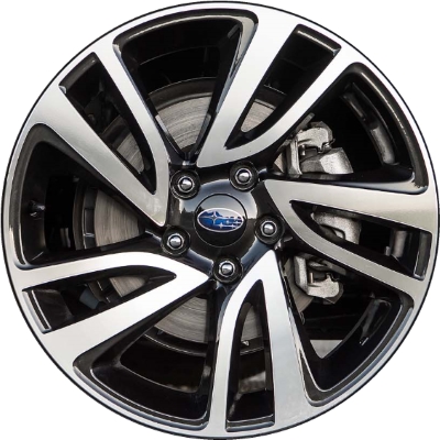 Subaru Legacy 2017-2019 black machined 18x7.5 aluminum wheels or rims. Hollander part number ALY68843U45, OEM part number 28111VA071, 28111VA070.