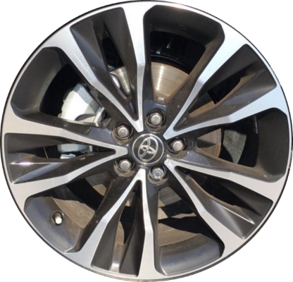 Toyota Corolla 2017-2019 black machined 17x7 aluminum wheels or rims. Hollander part number 75208, OEM part number 4261102N10, 4261102P80.