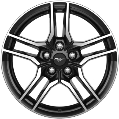 Ford Mustang 2018-2023 black machined 18x8 aluminum wheels or rims. Hollander part number ALY10157, OEM part number JR3Z1007A.