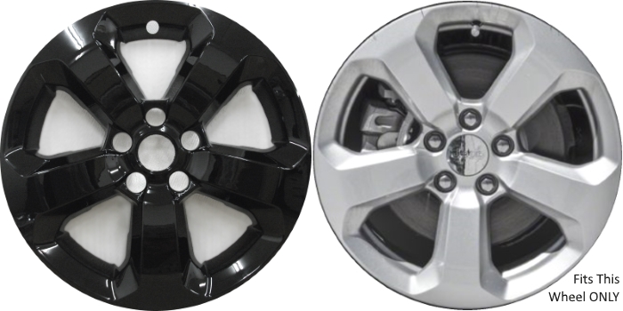 Jeep Compass 2018-2021 Black, 5 Spoke, Plastic Hubcaps, Wheel Covers, Wheel Skins, Imposters. ONLY Fits 17 Inch Alloy Wheel Pictured. Part Number IMP-7017GB.