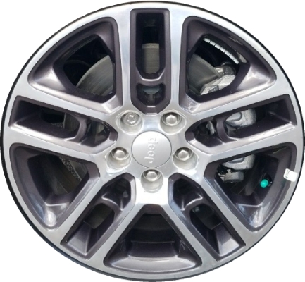 Jeep Compass 2018-2020 grey polished 17x7 aluminum wheels or rims. Hollander part number ALY9189U90.LC1, OEM part number 5VN861AUAA.